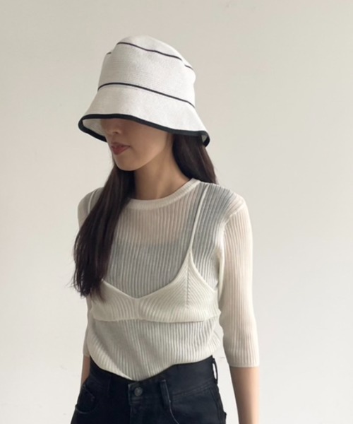 Solace（ソレイス）の「ラインペーパーバケットハット（ハット・レディース・ホワイト/ブラック・FREE）」の9枚目の写真