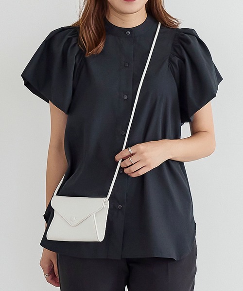 KOBE LETTUCE（コウベレタス）の「フリルスリーブバンドカラーシャツ[C6372]（シャツ/ブラウス・レディース・イエロー/ピンク/ブラック/ホワイト・FREE）」の3枚目の写真