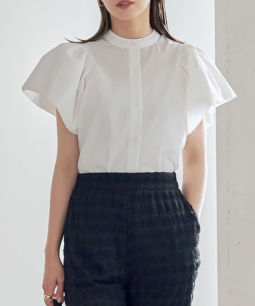 KOBE LETTUCE（コウベレタス）の「フリルスリーブバンドカラーシャツ[C6372]（シャツ/ブラウス・レディース・イエロー/ピンク/ブラック/ホワイト・FREE）」の14枚目の写真