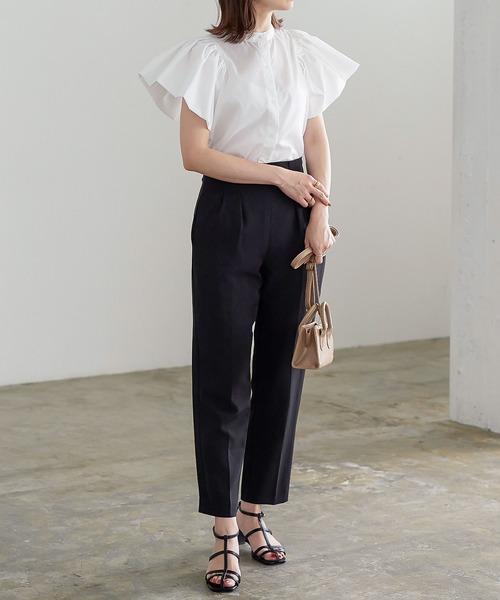 KOBE LETTUCE（コウベレタス）の「フリルスリーブバンドカラーシャツ[C6372]（シャツ/ブラウス・レディース・イエロー/ピンク/ブラック/ホワイト・FREE）」の7枚目の写真