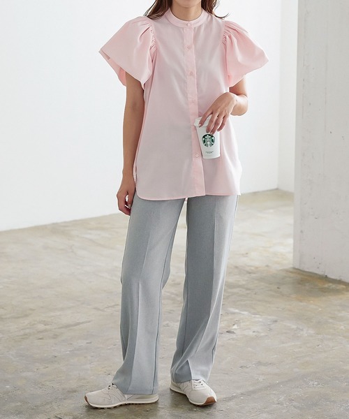 KOBE LETTUCE（コウベレタス）の「フリルスリーブバンドカラーシャツ[C6372]（シャツ/ブラウス・レディース・イエロー/ピンク/ブラック/ホワイト・FREE）」の8枚目の写真