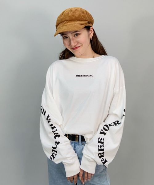 BILLABONG(ビラボン)の「BILLABONG/ビラボン ビッグシルエット/オーバーサイズ/無地ロンT/スリーブプリントロングスリーブTEE BC014-054(Tシャツ/カットソー・レディース・ピンク/ブラック/ホワイト・M/L)」の2枚目の写真