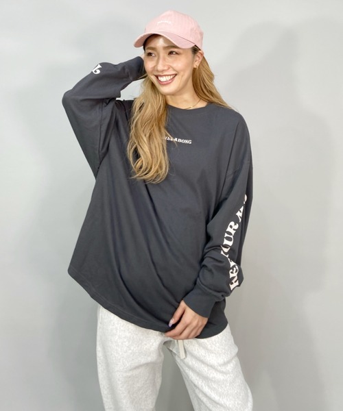 BILLABONG(ビラボン)の「BILLABONG/ビラボン ビッグシルエット/オーバーサイズ/無地ロンT/スリーブプリントロングスリーブTEE BC014-054(Tシャツ/カットソー・レディース・ピンク/ブラック/ホワイト・M/L)」の8枚目の写真
