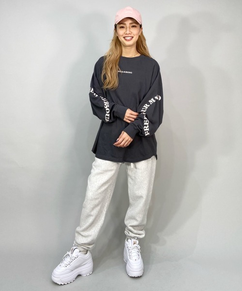 BILLABONG(ビラボン)の「BILLABONG/ビラボン ビッグシルエット/オーバーサイズ/無地ロンT/スリーブプリントロングスリーブTEE BC014-054(Tシャツ/カットソー・レディース・ピンク/ブラック/ホワイト・M/L)」の10枚目の写真