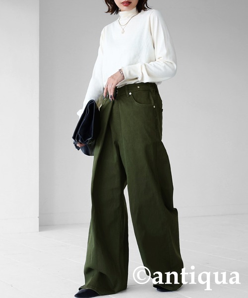 antiqua(アンティカ)の「フロントタックツイルパンツ(デニムパンツ・レディース・カーキ/ブラック・L/M)」の15枚目の写真