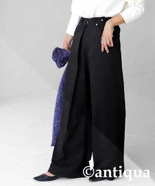 antiqua(アンティカ)の「フロントタックツイルパンツ(デニムパンツ・レディース・カーキ/ブラック・L/M)」の9枚目の写真