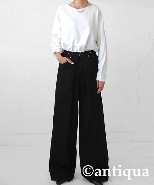 antiqua(アンティカ)の「フロントタックツイルパンツ(デニムパンツ・レディース・カーキ/ブラック・L/M)」の7枚目の写真