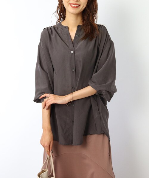 DRESKIP(ドレスキップ)の「◆シアーストライプロングシャツ(シャツ/ブラウス・レディース・ブラック/オフホワイト/グリーン系その他4/ベージュ系その他5・02/03/04)」の1枚目の写真