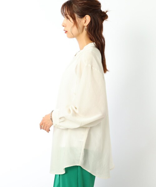 DRESKIP(ドレスキップ)の「◆シアーストライプロングシャツ(シャツ/ブラウス・レディース・ブラック/オフホワイト/グリーン系その他4/ベージュ系その他5・02/03/04)」の9枚目の写真