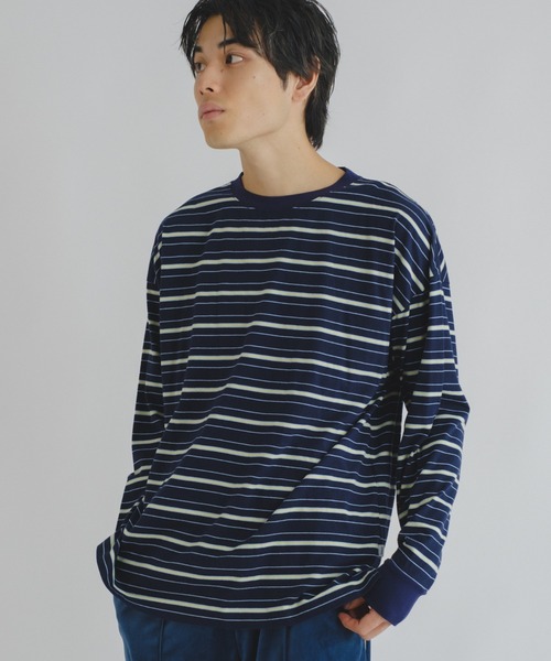 WHIMSIC（ウィムジック）の「【WHIMSIC】マルチボーダーロングスリーブTEE（Tシャツ/カットソー・レディース・ホワイト/ベージュ/ネイビー/グリーン・FREE）」の4枚目の写真