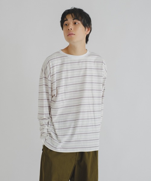 WHIMSIC（ウィムジック）の「【WHIMSIC】マルチボーダーロングスリーブTEE（Tシャツ/カットソー・レディース・ホワイト/ベージュ/ネイビー/グリーン・FREE）」の14枚目の写真