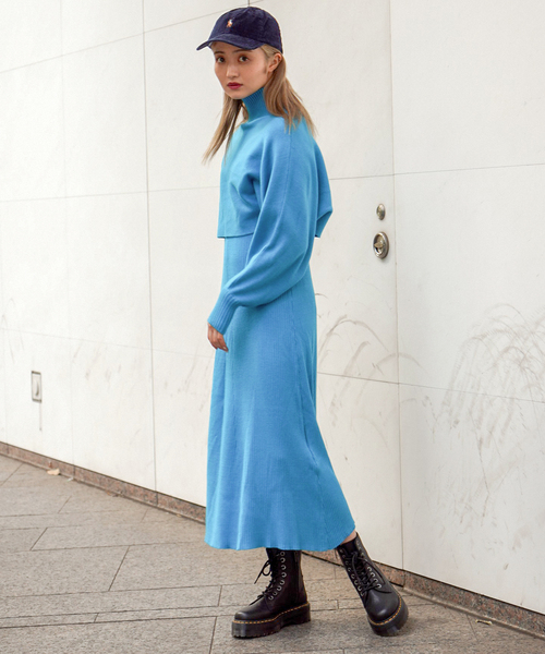 JOINT WORKS（ジョイントワークス）の「レイヤードニットワンピース（ワンピース・レディース・グリーン/ブルー系その他/ライトグレー/ブラック・FREE）」の4枚目の写真