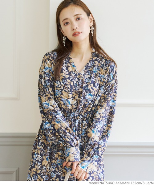 coca(coca)(コカ)の「花柄ワンピース(ワンピース・レディース・ブルー・M/L)」の6枚目の写真