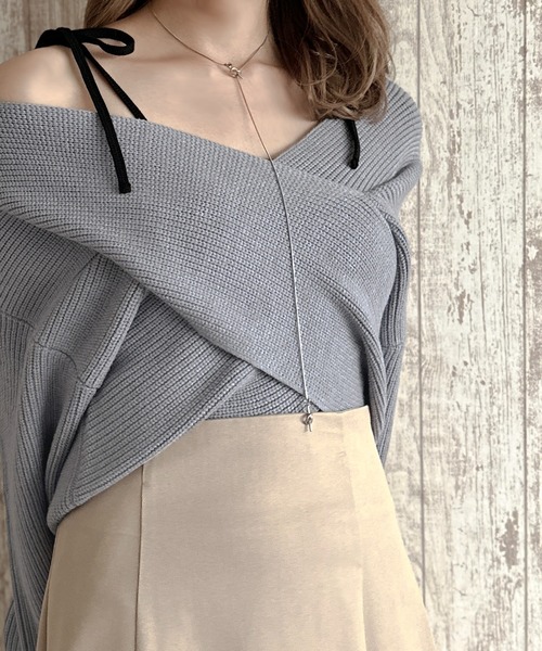 apres jour clair(アプレジュールクレア)の「【apres jour clair】クロスデザインニット【ZOZOTOWN限定アイテム】(ニット/セーター・レディース・アイボリー/ベージュ/ブラウン系その他/ブルー・X-LARGE/フリー)」の4枚目の写真