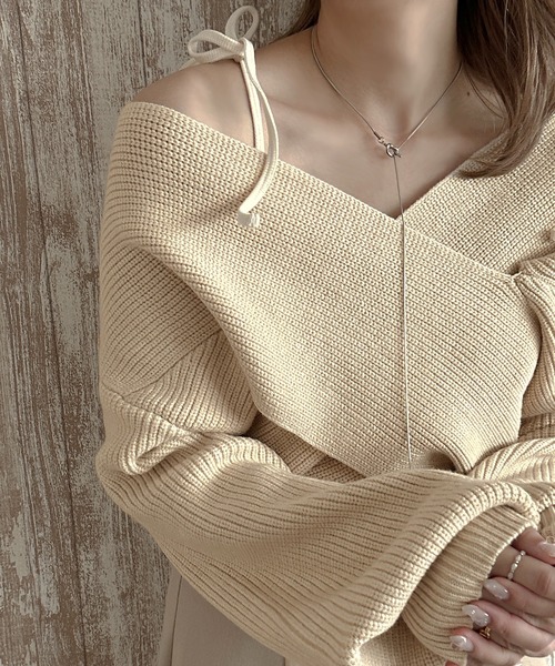 apres jour clair(アプレジュールクレア)の「【apres jour clair】クロスデザインニット【ZOZOTOWN限定アイテム】(ニット/セーター・レディース・アイボリー/ベージュ/ブラウン系その他/ブルー・X-LARGE/フリー)」の8枚目の写真