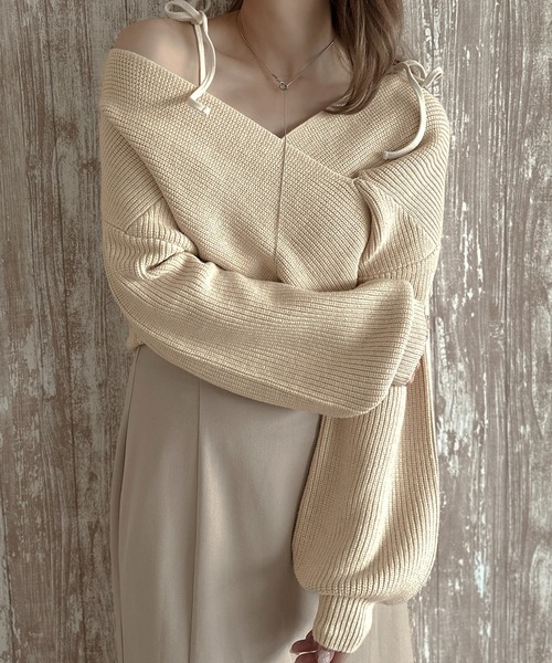 apres jour clair(アプレジュールクレア)の「【apres jour clair】クロスデザインニット【ZOZOTOWN限定アイテム】(ニット/セーター・レディース・アイボリー/ベージュ/ブラウン系その他/ブルー・X-LARGE/フリー)」の9枚目の写真