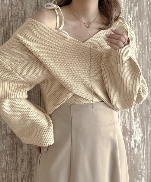 apres jour clair(アプレジュールクレア)の「【apres jour clair】クロスデザインニット【ZOZOTOWN限定アイテム】(ニット/セーター・レディース・アイボリー/ベージュ/ブラウン系その他/ブルー・X-LARGE/フリー)」の10枚目の写真