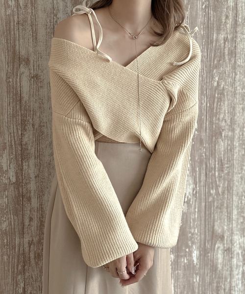 apres jour clair(アプレジュールクレア)の「【apres jour clair】クロスデザインニット【ZOZOTOWN限定アイテム】(ニット/セーター・レディース・アイボリー/ベージュ/ブラウン系その他/ブルー・X-LARGE/フリー)」の11枚目の写真