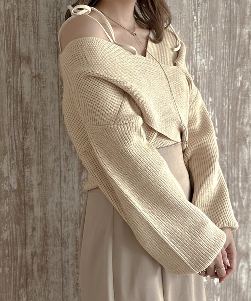 apres jour clair(アプレジュールクレア)の「【apres jour clair】クロスデザインニット【ZOZOTOWN限定アイテム】(ニット/セーター・レディース・アイボリー/ベージュ/ブラウン系その他/ブルー・X-LARGE/フリー)」の12枚目の写真