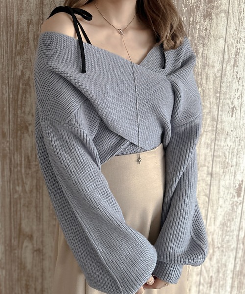 apres jour clair】クロスデザインニット【ZOZOTOWN限定アイテム