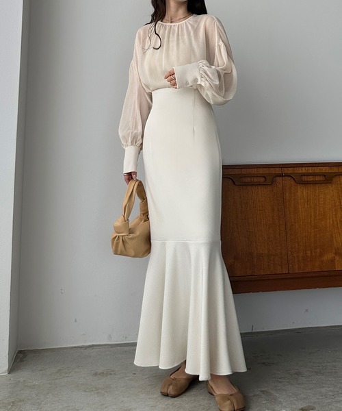 セール】薄手ハイウエストフレアマーメイドスカート（スカート