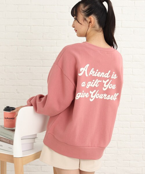 PINK-latte（ピンクラテ）の「◆【130cmサイズあり】着回しバツグン！あったか裏起毛バックラウンドスウェット（スウェット・キッズ・ピンク系/ライトグリーン/チャコールグレー/ライトブルー/オフホワイト・15 /16/13/14）」の5枚目の写真