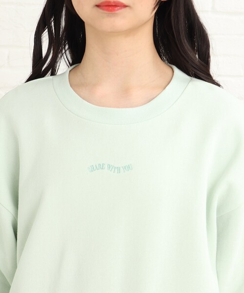 PINK-latte（ピンクラテ）の「◆【130cmサイズあり】着回しバツグン！あったか裏起毛バックラウンドスウェット（スウェット・キッズ・ピンク系/ライトグリーン/チャコールグレー/ライトブルー/オフホワイト・15 /16/13/14）」の6枚目の写真