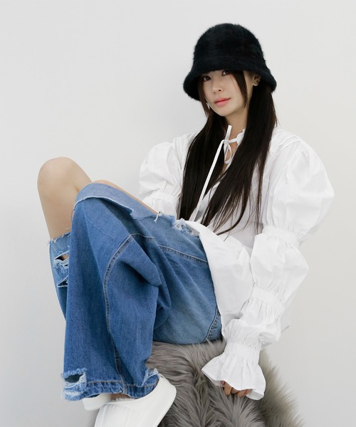 minsobi（ミンソビ）の「アンゴラファーバケットハット（ハット・レディース・グレー/ピンク/ホワイト/ブラック・FREE）」の8枚目の写真