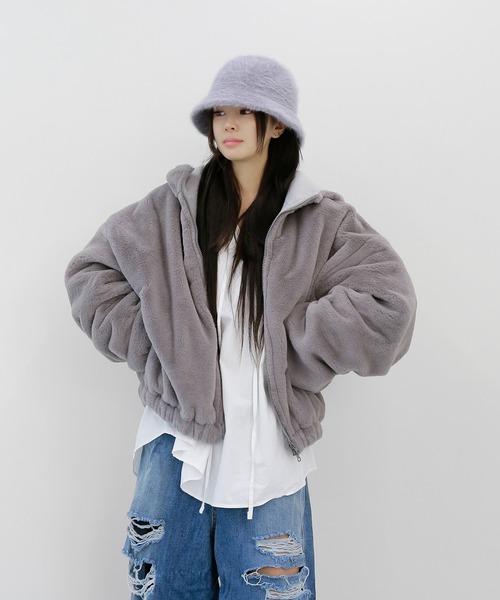 minsobi（ミンソビ）の「アンゴラファーバケットハット（ハット・レディース・グレー/ピンク/ホワイト/ブラック・FREE）」の13枚目の写真