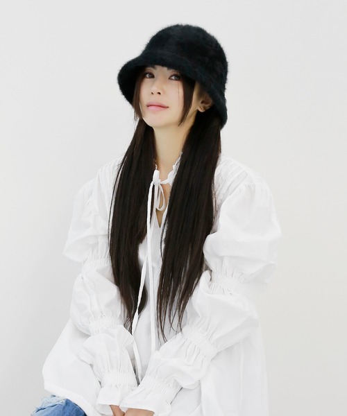 minsobi（ミンソビ）の「アンゴラファーバケットハット（ハット・レディース・グレー/ピンク/ホワイト/ブラック・FREE）」の7枚目の写真