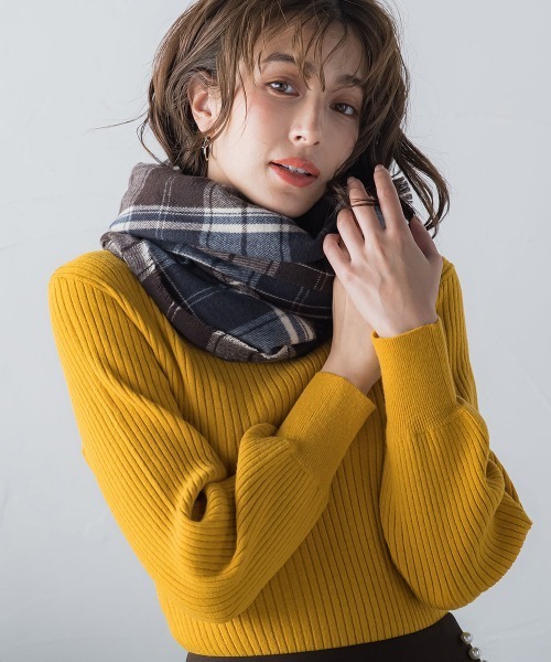 ketty（ケティ）の「タータンチェックストール（マフラー・レディース・ブラウン系その他/ピンク系その他/ブルー系その他/ダークネイビー/グレー系その他/ダークベージュ・FREE）」の3枚目の写真