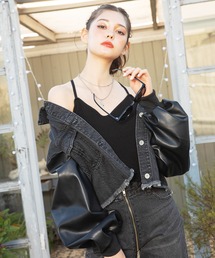 SPIRALGIRL | レザーライクカットアウトデニムブルゾン(ブルゾン)