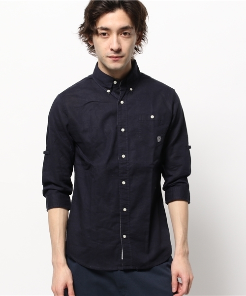 OUTLET（アウトレット）の「【CIAOPANIC TYPY】綿麻ボタンダウン7分袖シャツ（シャツ/ブラウス・メンズ・ネイビー・SMALL）」の2枚目の写真