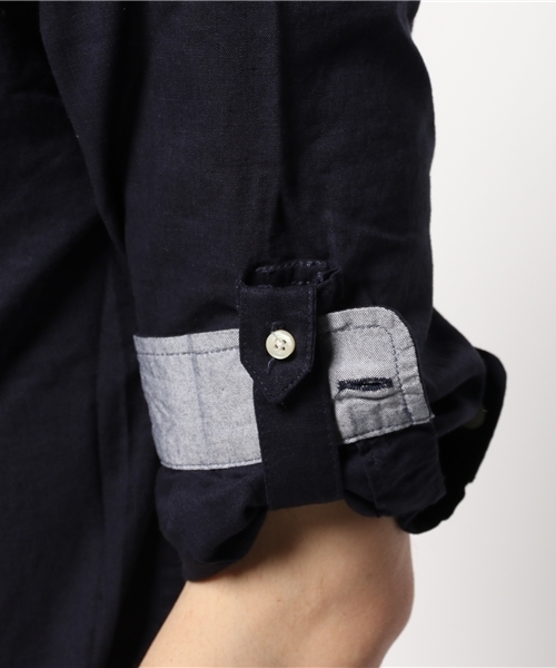 OUTLET（アウトレット）の「【CIAOPANIC TYPY】綿麻ボタンダウン7分袖シャツ（シャツ/ブラウス・メンズ・ネイビー・SMALL）」の9枚目の写真