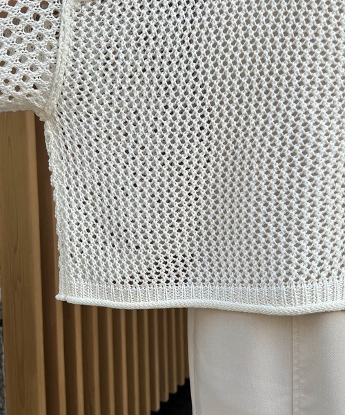 CAPRICIEUX LE'MAGE（カプリシューレマージュ）の「2WAYパネルメッシュニット（カーディガン/ボレロ・レディース・オフホワイト/ブラック/ベージュ・FREE）」の8枚目の写真