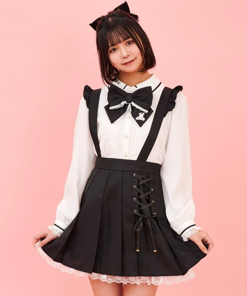 Secret Honey（シークレットハニー）の「サイドレースアッププリーツスカート（スカート・レディース・レッド/ピンク/ダークブラック/ライトピンク/ブラックミックス/ブルー/ネイビー/ピンク系その他/ブルー系その他3・MEDIUM）」の3枚目の写真