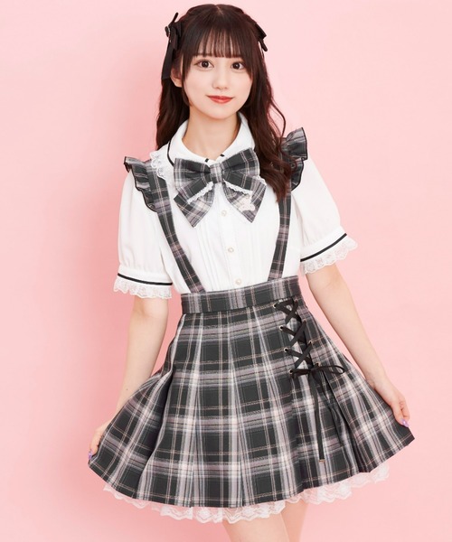 Secret Honey（シークレットハニー）の「サイドレースアッププリーツスカート（スカート・レディース・レッド/ピンク/ダークブラック/ライトピンク/ブラックミックス/ブルー/ネイビー/ピンク系その他/ブルー系その他3・MEDIUM）」の2枚目の写真