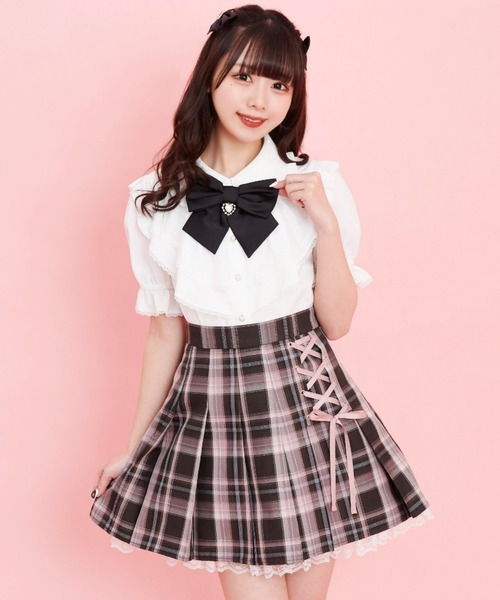 Secret Honey（シークレットハニー）の「サイドレースアッププリーツスカート（スカート・レディース・レッド/ピンク/ダークブラック/ライトピンク/ブラックミックス/ブルー/ネイビー/ピンク系その他/ブルー系その他3・MEDIUM）」の12枚目の写真