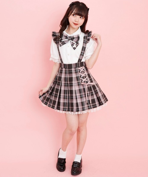 Secret Honey（シークレットハニー）の「サイドレースアッププリーツスカート（スカート・レディース・レッド/ピンク/ダークブラック/ライトピンク/ブラックミックス/ブルー/ネイビー/ピンク系その他/ブルー系その他3・MEDIUM）」の10枚目の写真