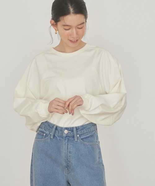 AMERICAN HOLIC(アメリカンホリック)の「ボリュームスリーブカットプルオーバー(Tシャツ/カットソー・レディース・アイボリー/ブルー/チャコールグレー/グリーン系その他3/オレンジ・L/M)」の2枚目の写真