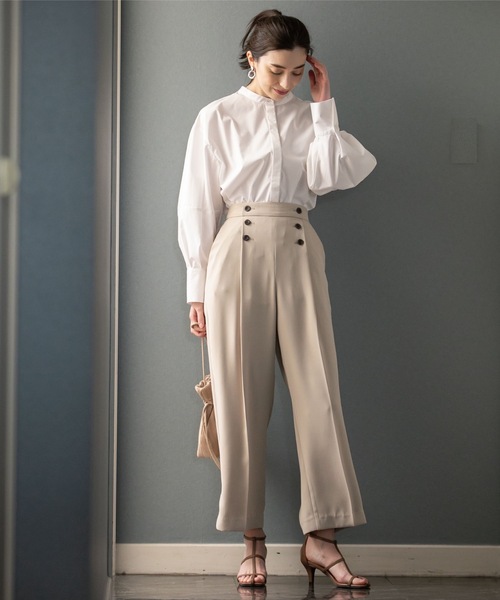 OPAQUE.CLIP（オペークドットクリップ）の「◆バンドカラーボリュームスリーブシャツブラウス【UVケア/イージーケア】（シャツ/ブラウス・レディース・ベージュ系2/ブルー系5/ブラック/ブルー系7/オフホワイト/ホワイト系5・38/36/40/42）」の12枚目の写真