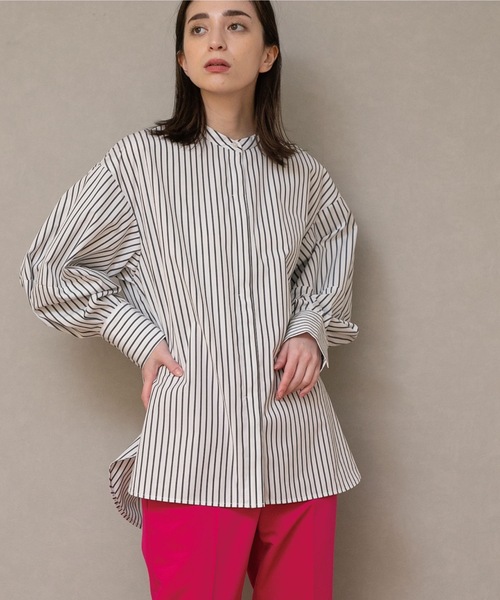 OPAQUE.CLIP（オペークドットクリップ）の「◆バンドカラーボリュームスリーブシャツブラウス【UVケア/イージーケア】（シャツ/ブラウス・レディース・ベージュ系2/ブルー系5/ブラック/ブルー系7/オフホワイト/ホワイト系5・38/36/40/42）」の14枚目の写真