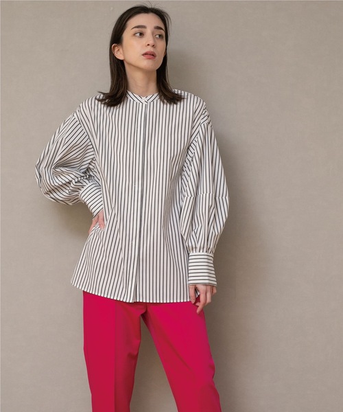 OPAQUE.CLIP（オペークドットクリップ）の「◆バンドカラーボリュームスリーブシャツブラウス【UVケア/イージーケア】（シャツ/ブラウス・レディース・ベージュ系2/ブルー系5/ブラック/ブルー系7/オフホワイト/ホワイト系5・38/36/40/42）」の15枚目の写真