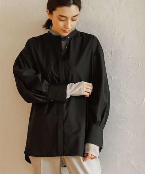 OPAQUE.CLIP（オペークドットクリップ）の「◆バンドカラーボリュームスリーブシャツブラウス【UVケア/イージーケア】（シャツ/ブラウス・レディース・ベージュ系2/ブルー系5/ブラック/ブルー系7/オフホワイト/ホワイト系5・38/36/40/42）」の19枚目の写真