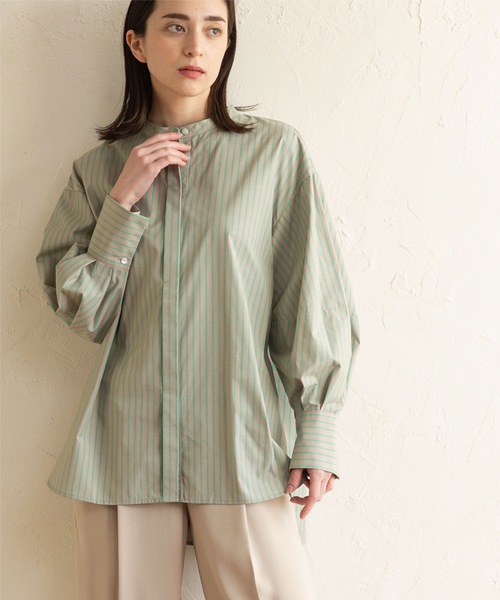 OPAQUE.CLIP（オペークドットクリップ）の「◆バンドカラーボリュームスリーブシャツブラウス【UVケア/イージーケア】（シャツ/ブラウス・レディース・ベージュ系2/ブルー系5/ブラック/ブルー系7/オフホワイト/ホワイト系5・38/36/40/42）」の21枚目の写真