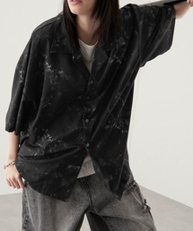 サテン マルチパターン オーバーサイズ/ビッグシルエット オープンカラーシャツ/総柄シャツ 半袖