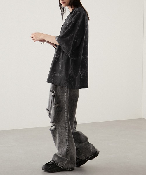 【GRANCY】レイヤードデザインオープンカラーシャツ ブラック Sサイズ GRANCY】Layered Design Open Collar Shirt / レイヤード