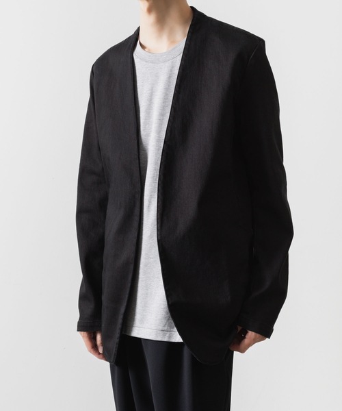 未使用品！Super Beauty ストレッチデニムノーカラーバルーンジャケット スーパービューティー Super Beauty ストレッチデニムノーカラー