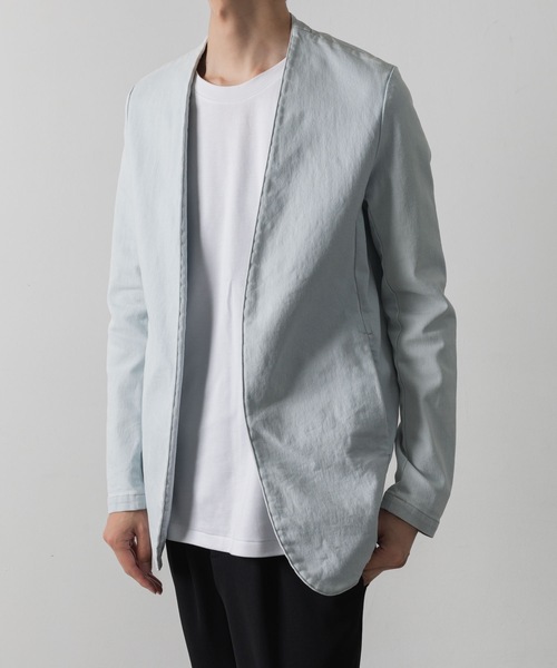 ATTACHMENT（アタッチメント）の「スーピマコットン ストレッチデニム カラーレスジャケット / SUPIMA CO STRETCH DENIM COLLARLESS JACKET（ノーカラージャケット・メンズ・ネイビー系/ブラック・3/2/1/4）」の3枚目の写真