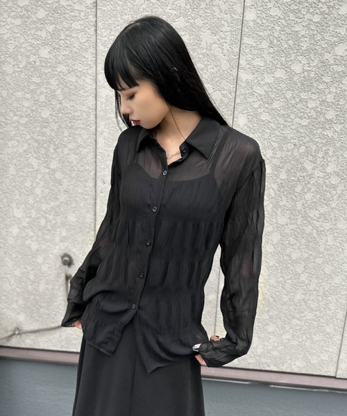 LVEU.(ラブユ.)の「【ZOZOTOWN限定】Shirring sheer shirt / シャーリングシアーシャツ(シャツ/ブラウス・レディース・ブラック/アイボリー・FREE)」の8枚目の写真